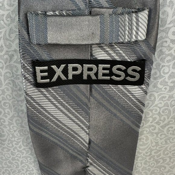 Express 100%‎ Silk Light Grays/Silver Colors Striped Repp Tie, 3 1/4 Inch Wide - Picture 4 of 7